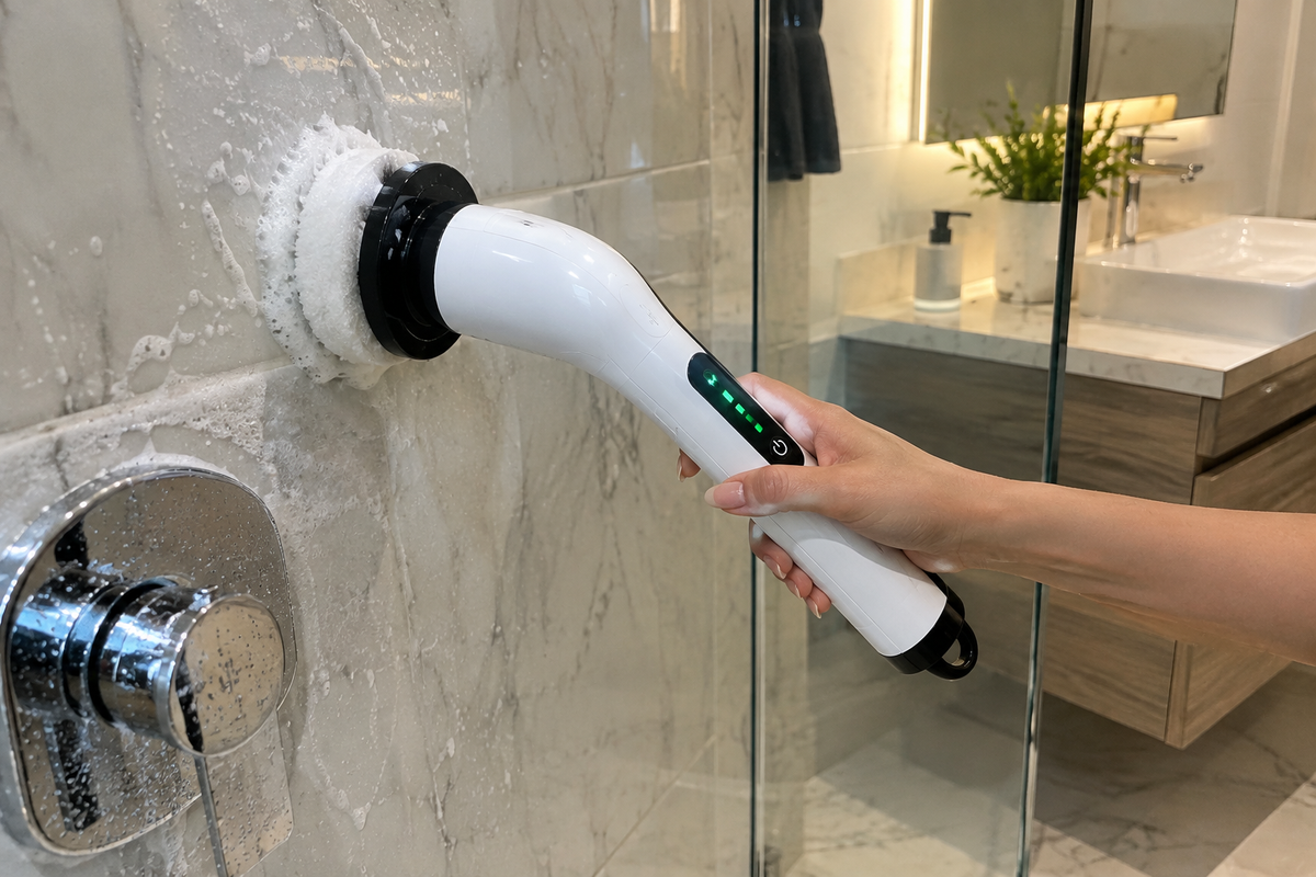 EverClean Spin Scrubber cleaning bathroom tiles